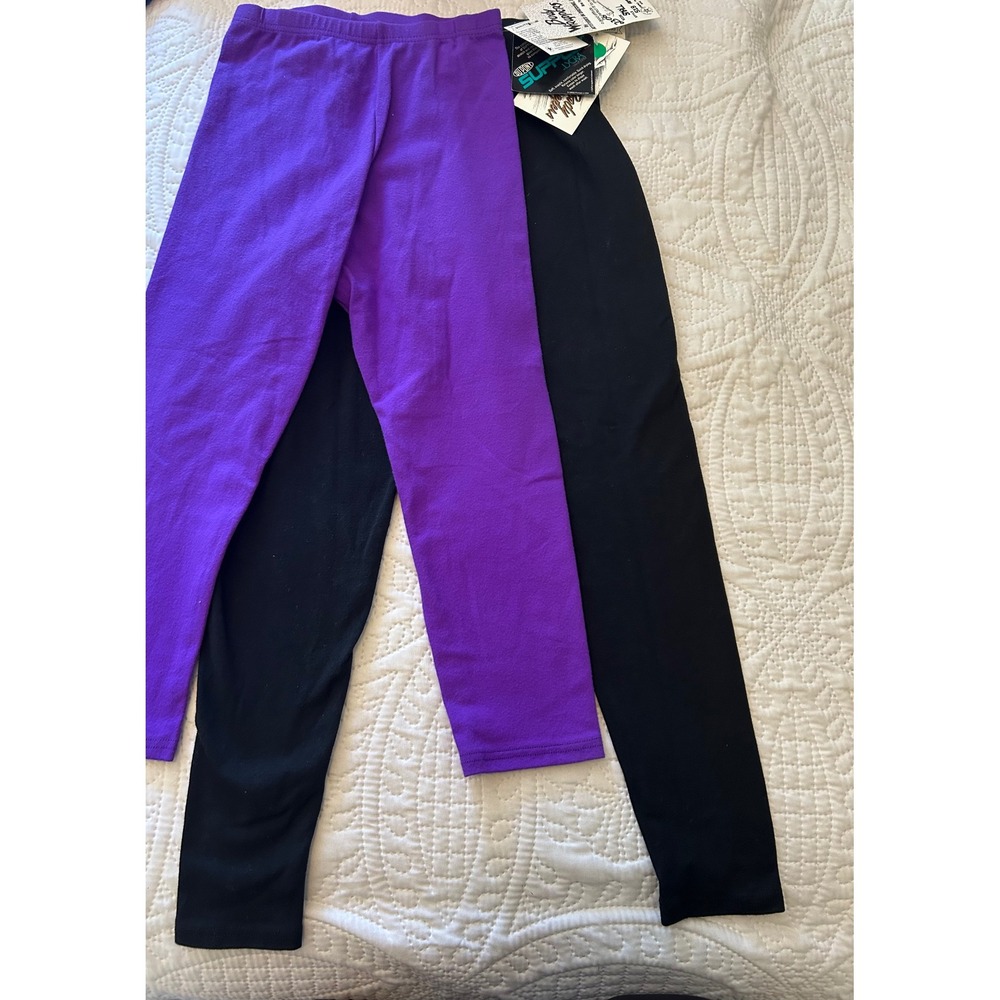 Body Wrappers Leggings Lot 2 Small Purple Cropped Black Ankle Lycra - Picture 2 of 8
